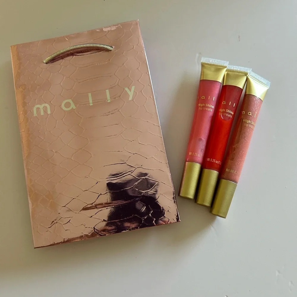 Mally Beauty High Shine Lip Treats (LOT OF 3 + Gift Bag) NEW / STOCKING STUFFERS